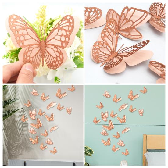 20 قطعة بجناح فراشة بطبقتين ديكور حائط لاصق ذاتي فراشات مجوفة ثلاثية الأبعاد لتزيين المنزل وغرفة النوم والكيك وحفلات استقبال المولود وحفلات أعياد الميلاد