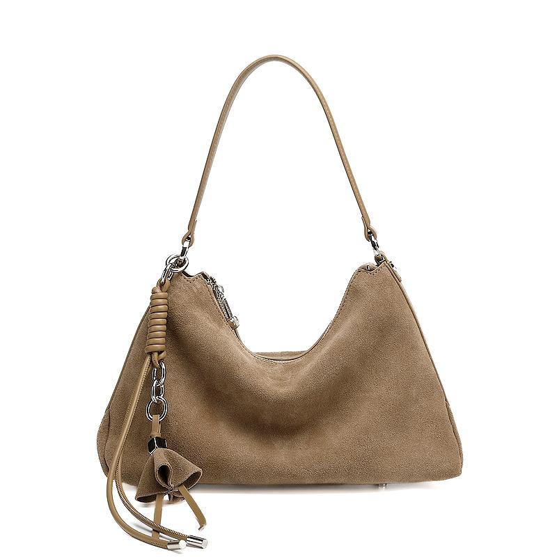 HIFASHION Genuine Suede Leather Hobo Bags For Women New 2026 Luxury Designer Crossbody Vintage Tassel Underarm Shoulder Handbags