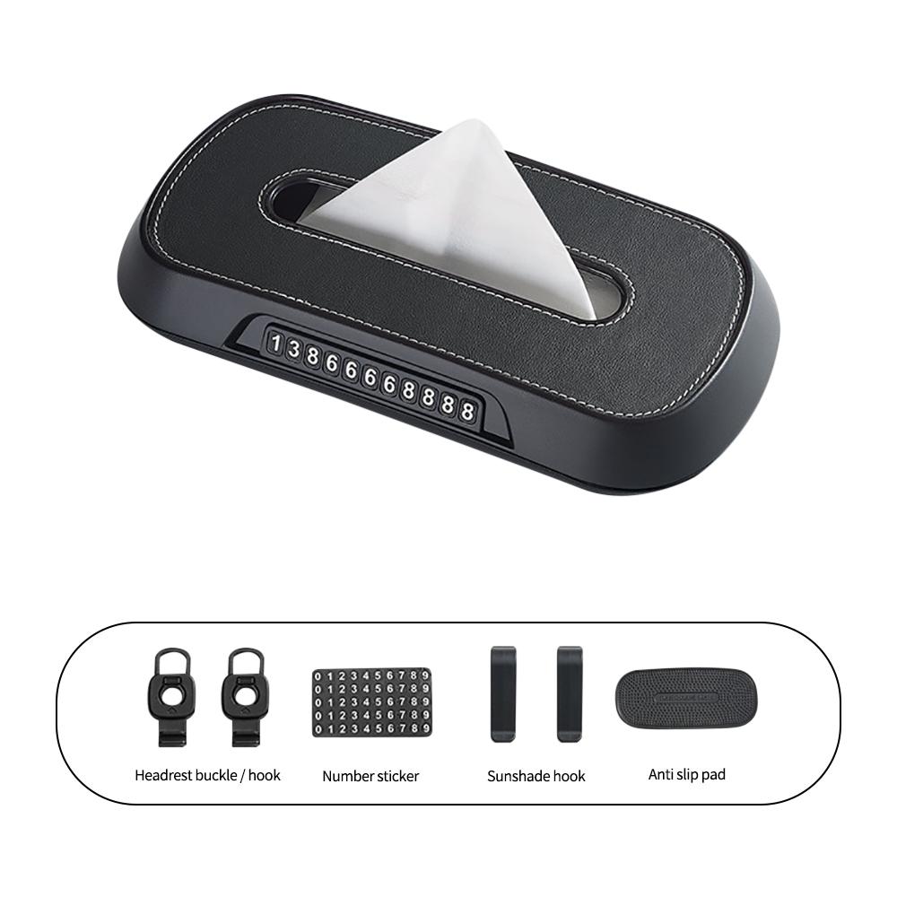 Car Tissue Box for Tesla Bmw Mercedes Benz Volkswagen Car Visor Leather Tissue Holder Parking Number Plate Interior Storage Box