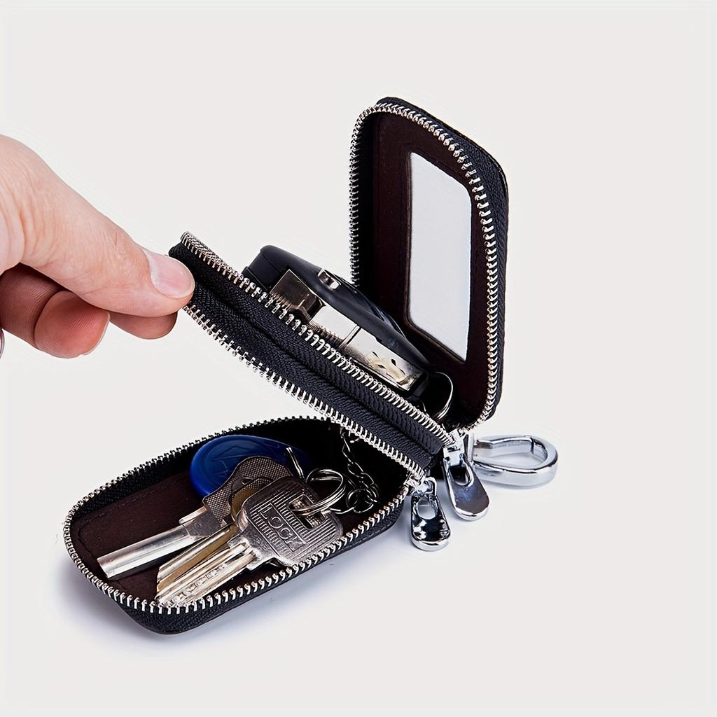 PU Leather Double-Layer Key Case Secure Waist Hanging Car Key Storage - Stylish Mini Bag for Interior Accessories