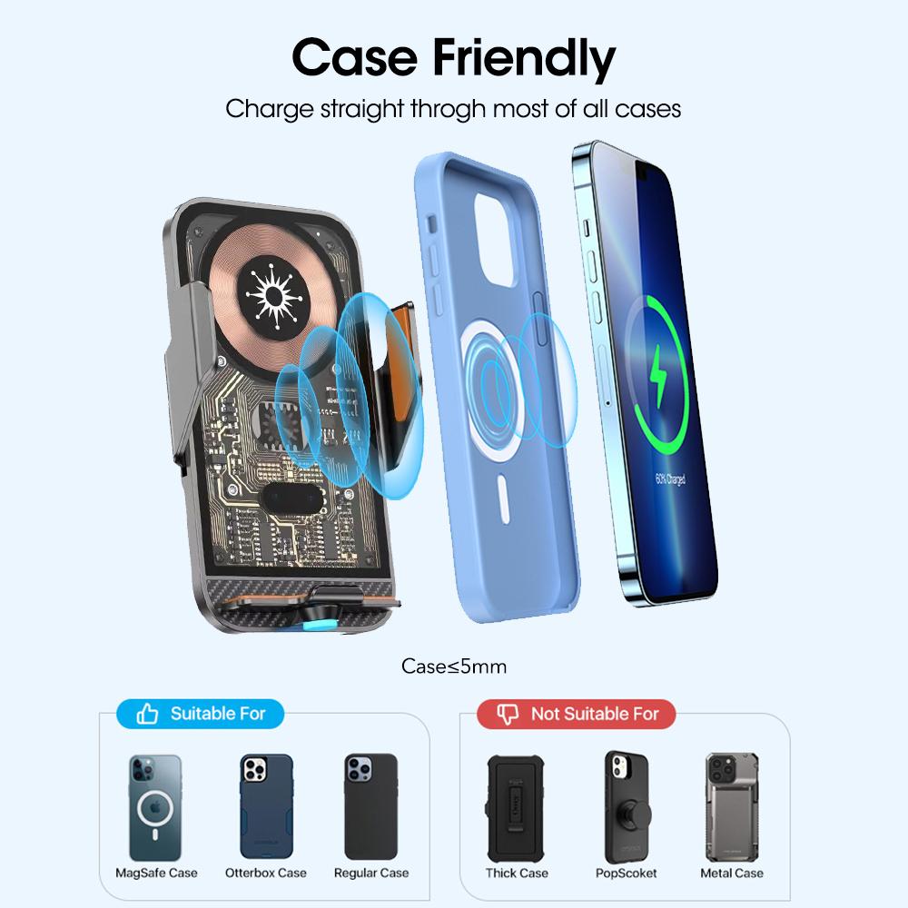 15W Bil Trådlös Laddare Infraröd Automatisk Fastklämning Snabbladdning Fäste Ställ Luftventil Telefonhållare