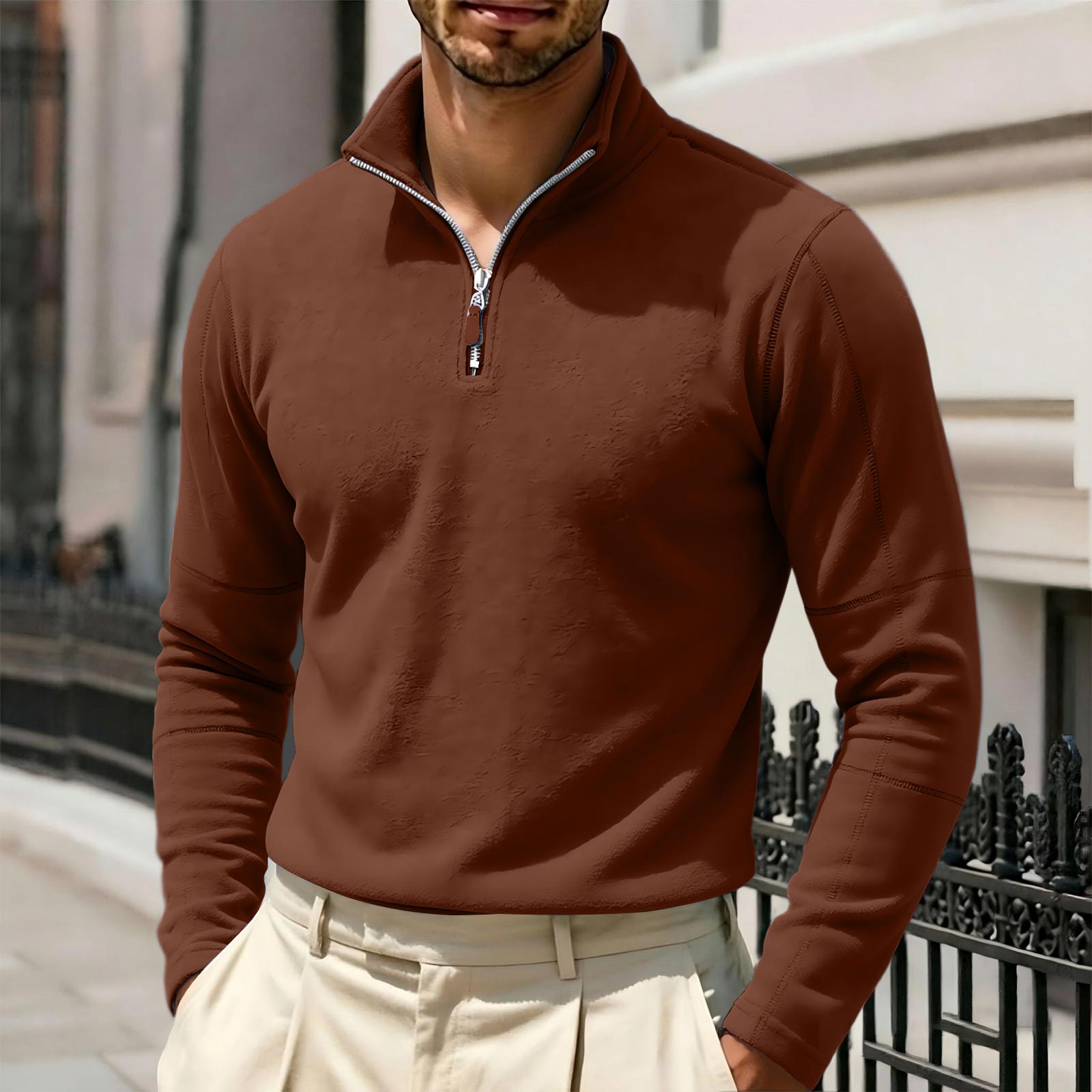 Men s Half-Zip Pullover with Stand Collar Long Sleeve Casual Sweatshirt for Fall Winter L