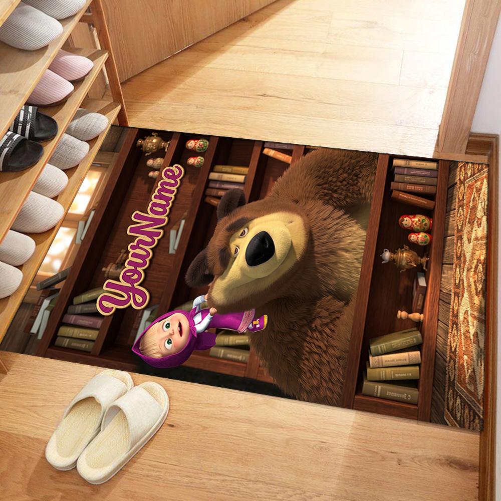 Masha Bear Customizable Name Floor Rug Office Rug Perfect for Decorate Room Balcony Bedrooms Game Room Anti-slip Rug Decorate Offices