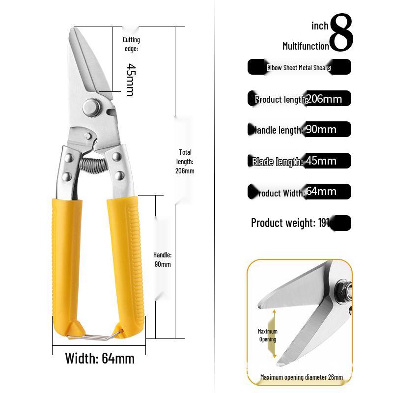 Heavy Duty Tin Snips - Multifunctional Dragon Bone Shears for PVC, Wire, Ducts, and Steel Strip Cutting