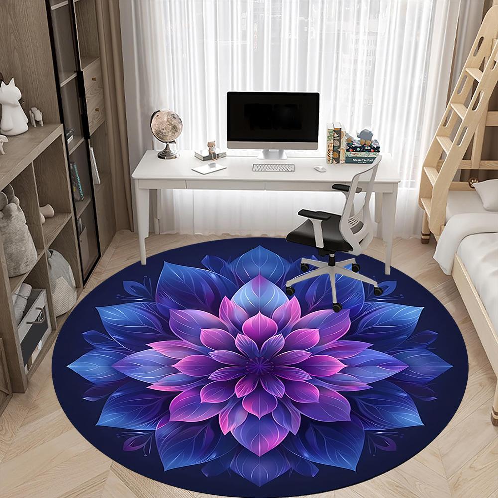 1pc Lotus Mandala Carpet for Office Non Slip, Round Carpet, Soft & Comfortable, Carpet for Office, Lightweight Round Floor Mat