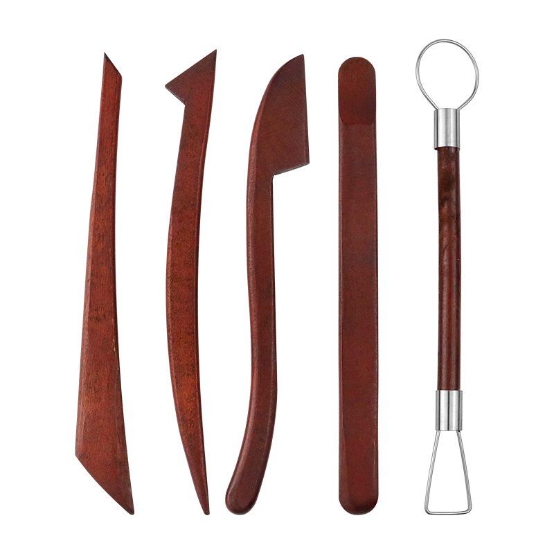 Handmade 8-inch Rosewood Wire Clay Sculpture Knife Set (5 Pieces, FS1-9) 5-piece Set: Wood Knife, Rosewood Coating