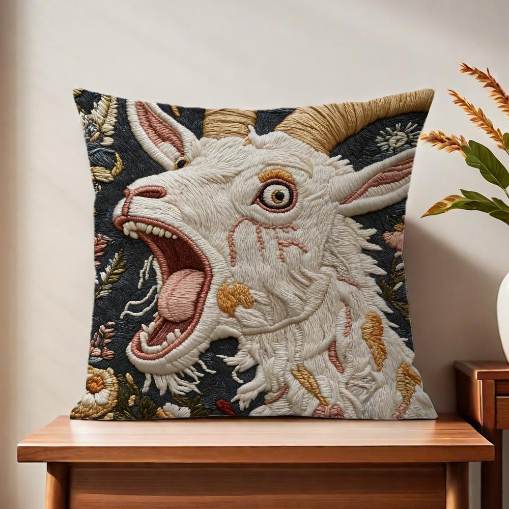 Spooky Goat Face 2D cute cushion cover For Pillow Printing Sofa Decoration Home Car Room Coffee Shop Office Nordic Simplicity