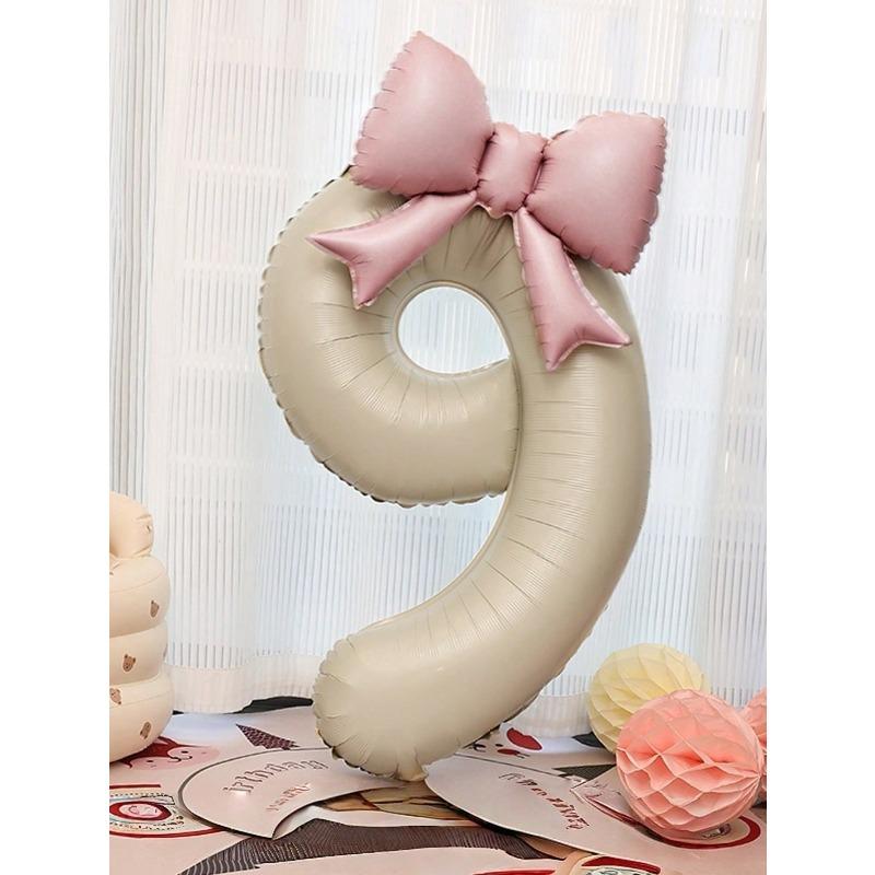 Palloncini Foil Numeri Bianco Crema Extra Large con Fiocco Rosa, Adatti per Decorazione Festa di Compleanno, Celebrazione di Anniversario