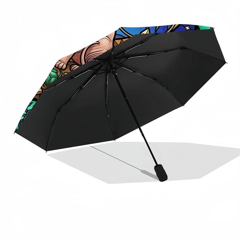 Egyptian Cat Glass pattern umbrella, portable and foldable design, 8 ribs, a casual accessory for Halloween, Christmas, and birthday gifts.