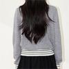 Autumn Grey Knit Sweater Women Premium Stripe Slim Cardigan Top