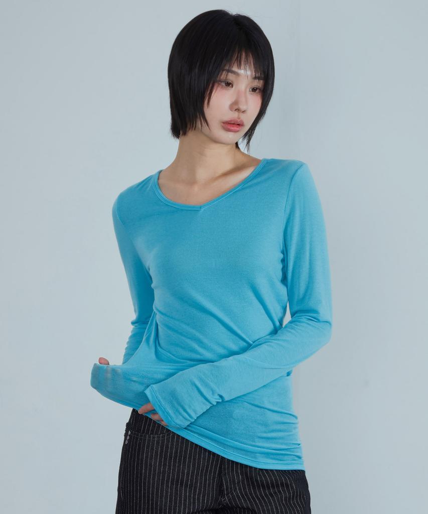 KIJIKO Ke311. Curved Sheer Tee Aqua Blue