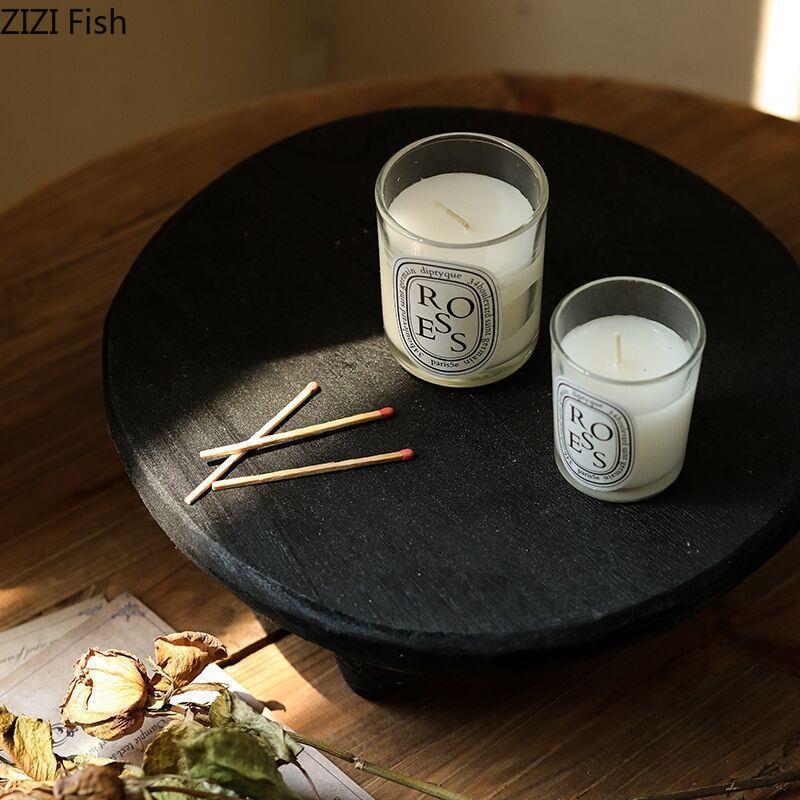 Black Low Legged Tray Creative Solid Wood Storage Tray Tea Set Jewelry Cosmetics Storage Tray Home Decoration Storage Tool