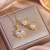 Top Luxury Gold Plated Copper Pendant Necklaces Earrings For Women Trendy Fashion Female Jewelry Set Girls Clavicle Chain