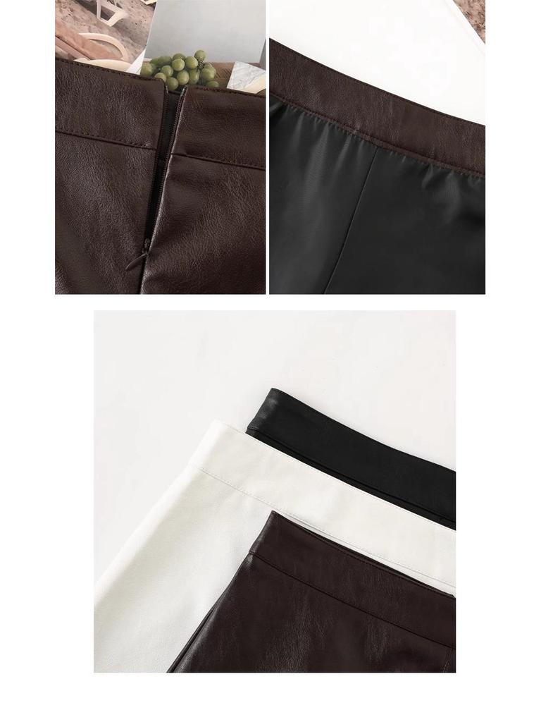 2023 Autumn/Winter Women's High-Waist Black PU Leather Skirt - Slim, Short, Casual Korean Style