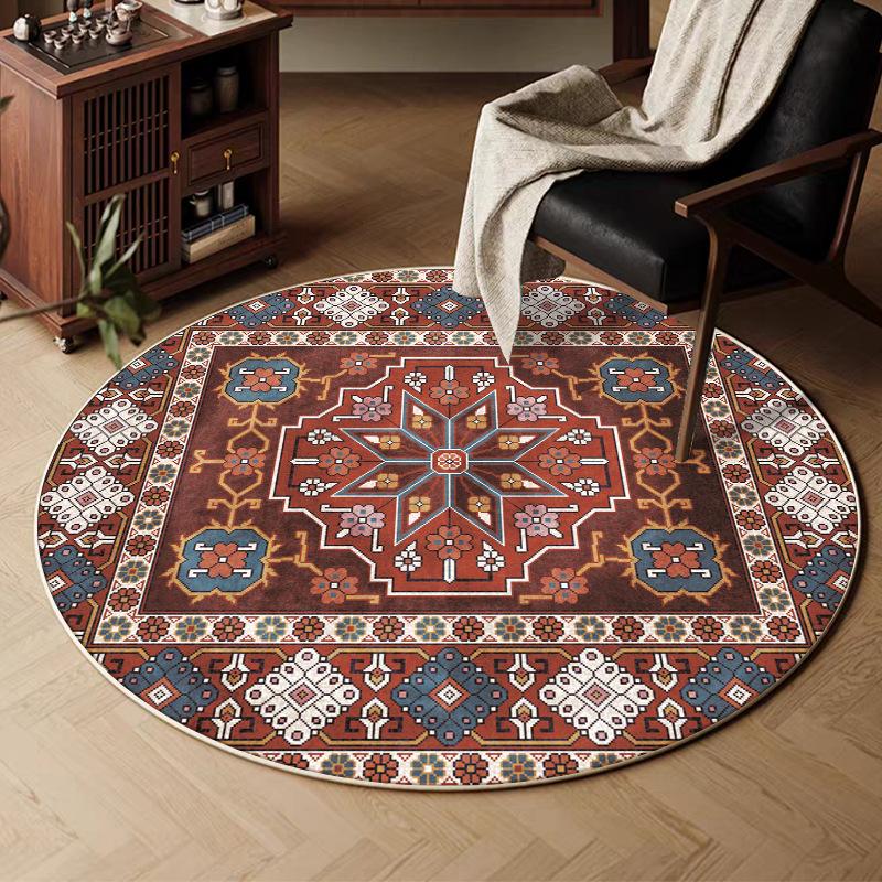 VIKAMA Retro Round Carpet, Living Room Persian Ethnic Style Sofa Cushion, Bedroom Study Room Carpet, Home Decoration