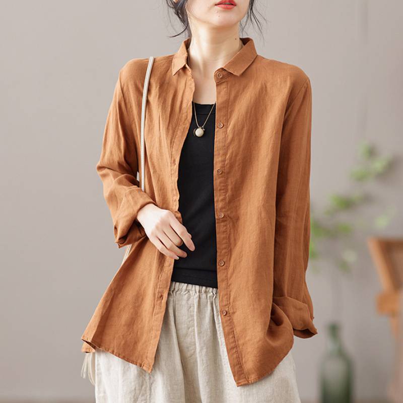 Spring Autumn Button Shirts Casual Turn Down Collar Womens Long Sleeve Blouse