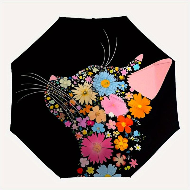 1pc Floral Cat Silhouette Automatic Open/close, All-Season Portable Folding Umbrella for Friends, Travel, Everyday yy250812235