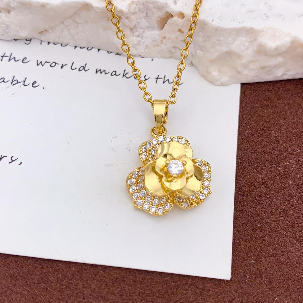 Necklace Rotatable Sun Flower Necklace Accessories Copper Plated Real Gold Color Retention Trendy Fashion Versatile Clavicle Chain