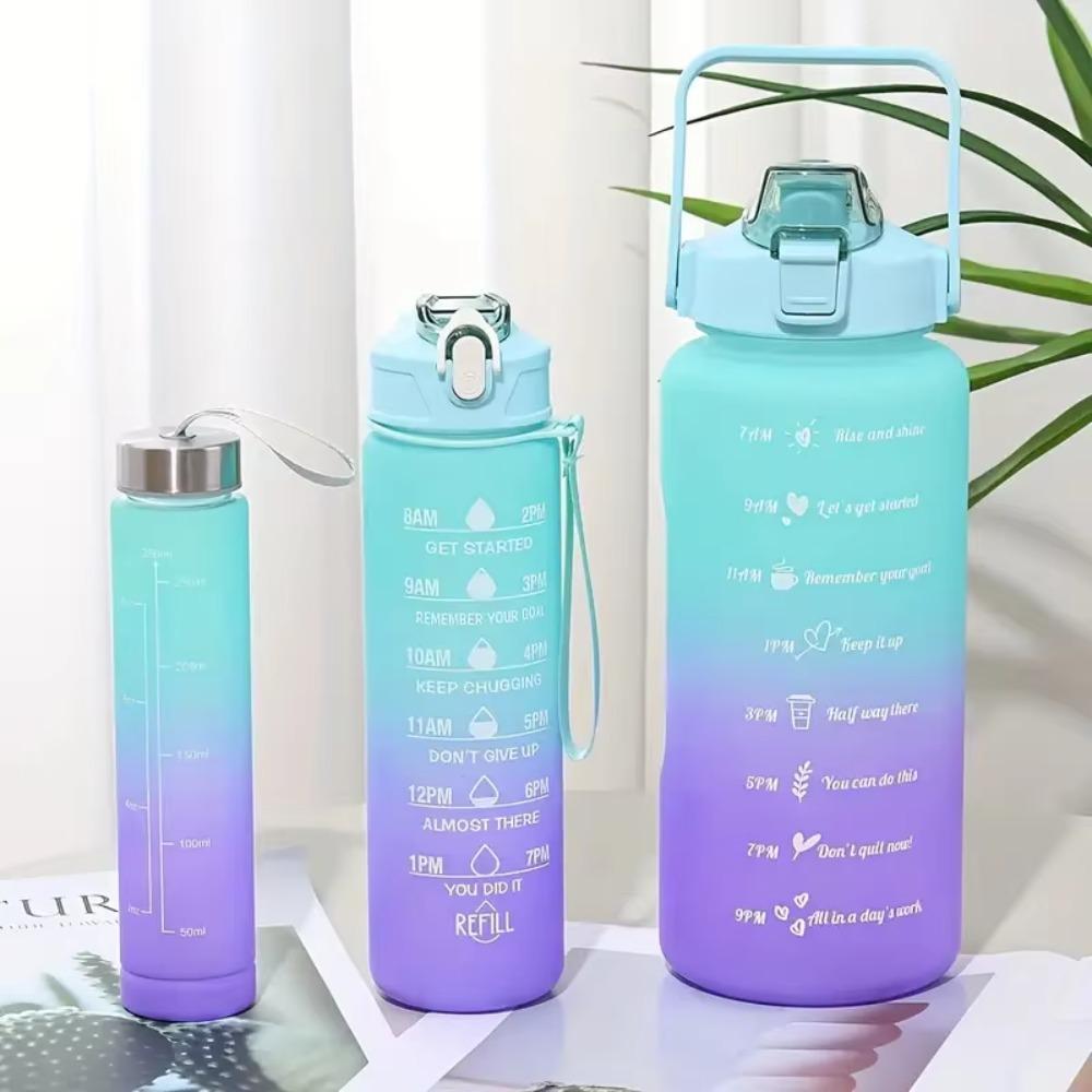 

3Pcs Set Plastic Gym Straw Cup Leakproof Water Cup Fashion Gradient Color Sport Water Bottle School Style E
