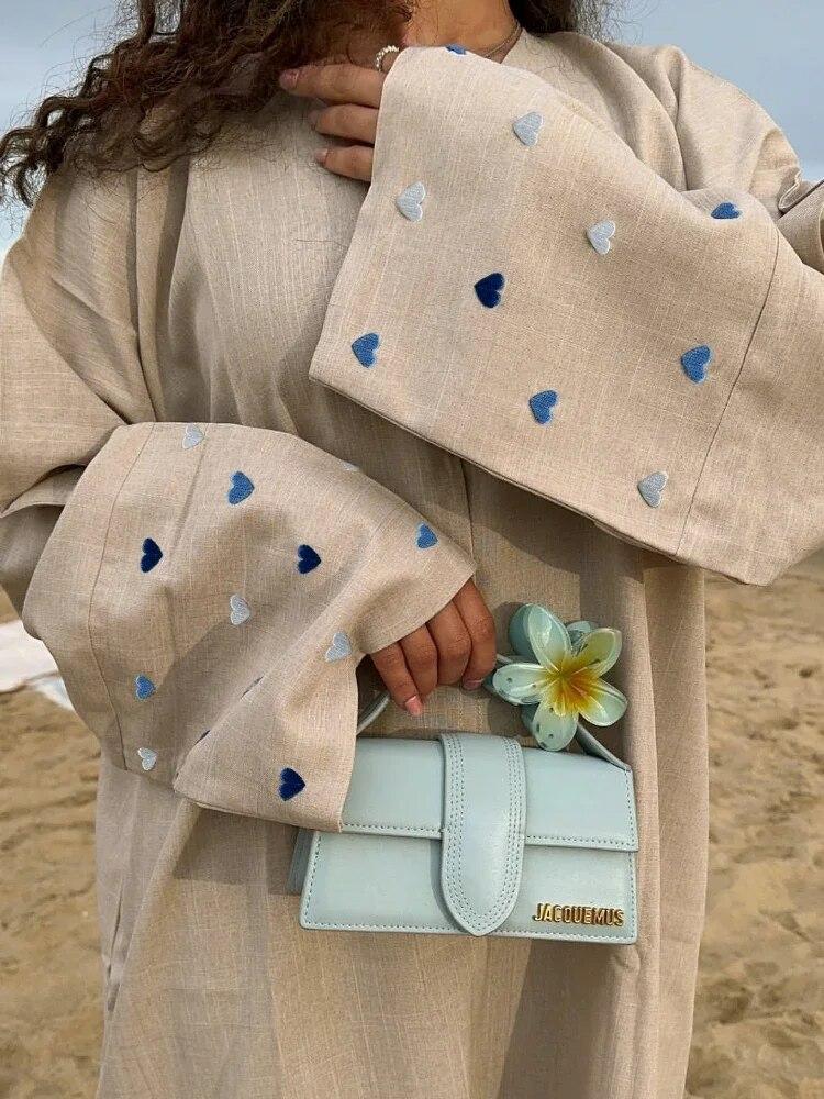 2024 Spring Embroidery Muslim Abaya Women Eid Dress Morocco Ramadan Lace-up Abayas Kaftan Islam Cardigan Dubai Arab Long Robe