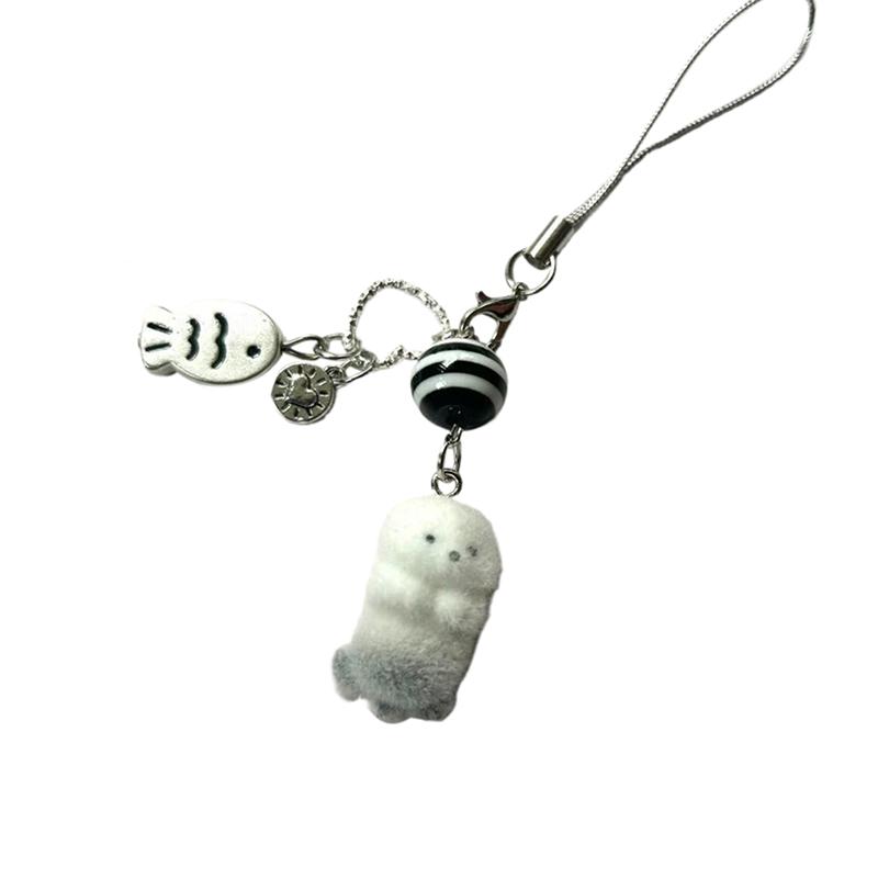 Flocked Sea Otter Phone Chain Furry Penguin Bear Keychain Cartoon Animal Doll Charm Pendant Earphone Case Lanyard Bag Decor
