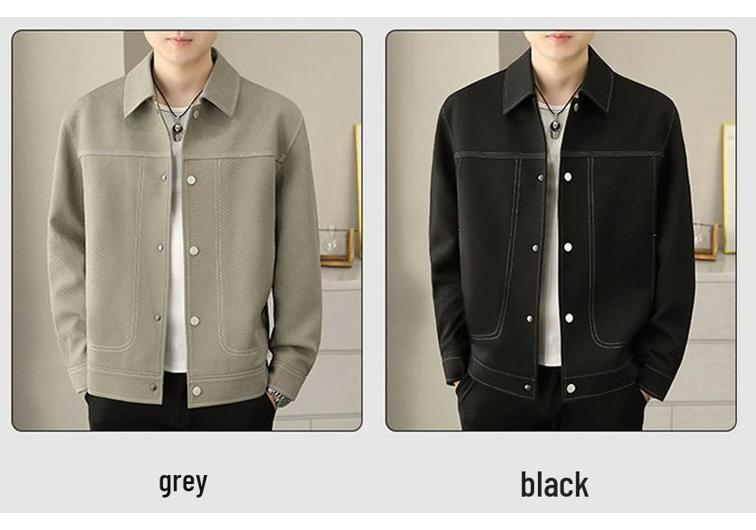 Men's 2026 Spring New Contrast Stitching Lapel Jacket - Korean Style Casual High-End Outerwear