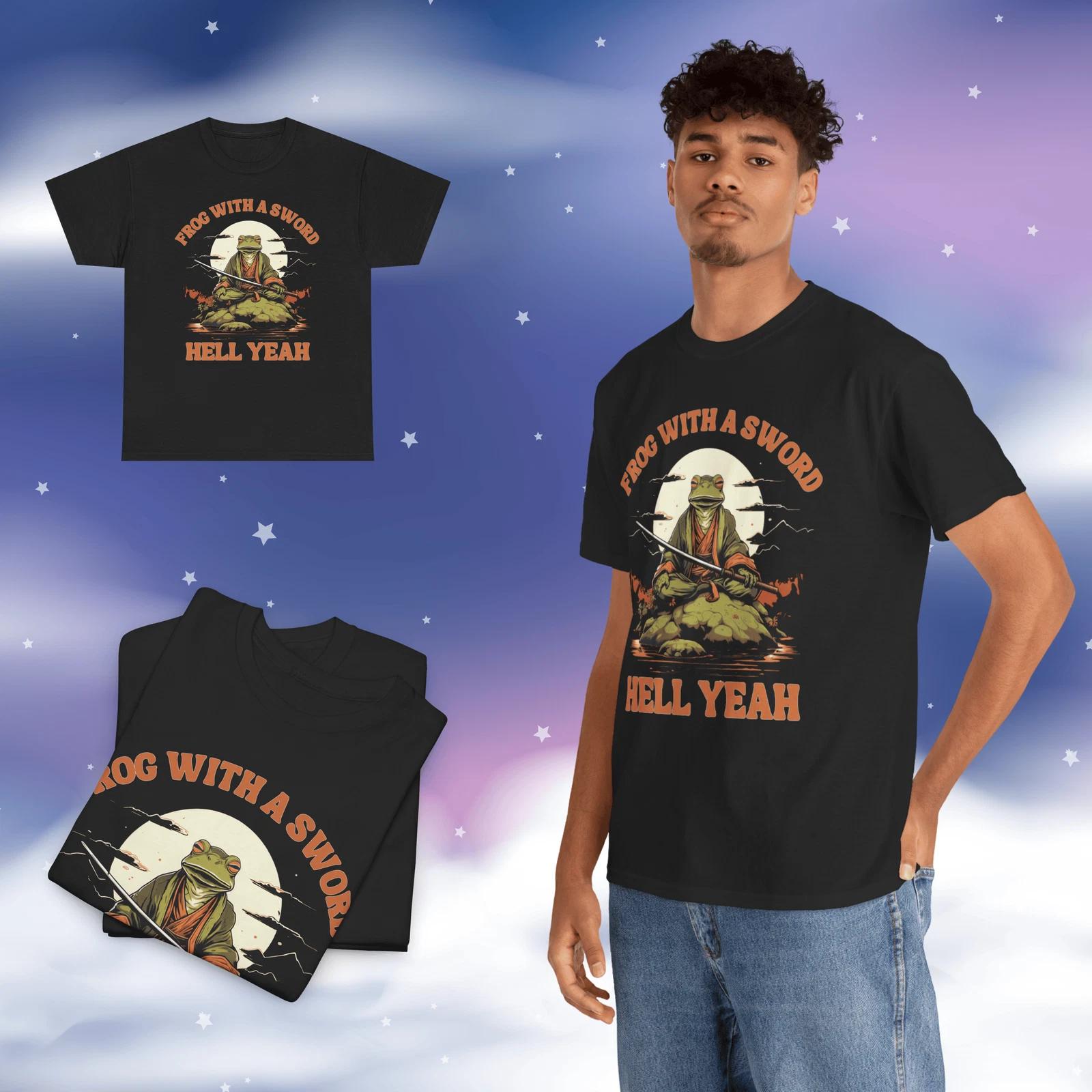 Frog With A Sword Hell Yeah Tee | Funny Graphic T-Shirt | Unisex Cotton Shirt M