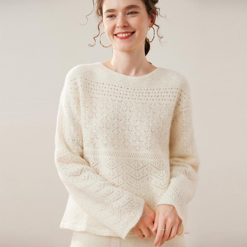 2026 Spring/Fall Thickened Cashmere Hollow Round Neck Knitted Sweater - Versatile Red Crochet Base Layer
