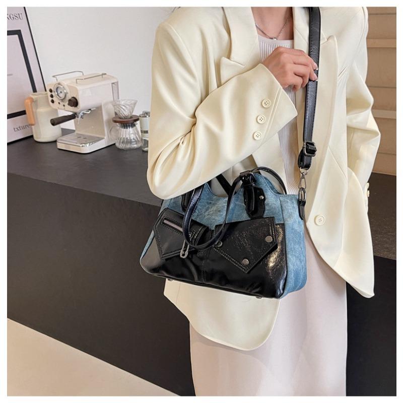 Vintage Euro-American Large Capacity Shoulder Bag New Crossbody Bag Patchwork Women Bag Minimalist Soft Leather Tote Bag