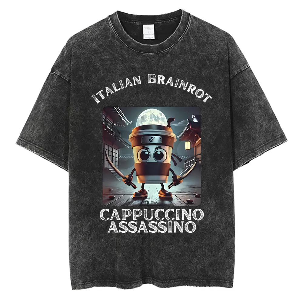 Bombardiro Crocodilo Crocodile Plane Bomber Funny Meme Washed Vintage T-shirt Men Women Casual Italian Brainrot Humor Style Tees