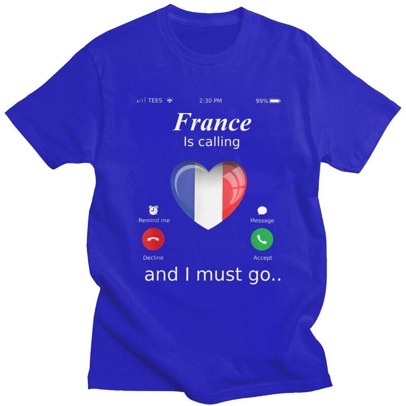 La Francia Chiama e Devo Andare T-shirt da Uomo Tshirt Moda Regalo San Valentino Maglietta T-shirt Bandiera Francese
