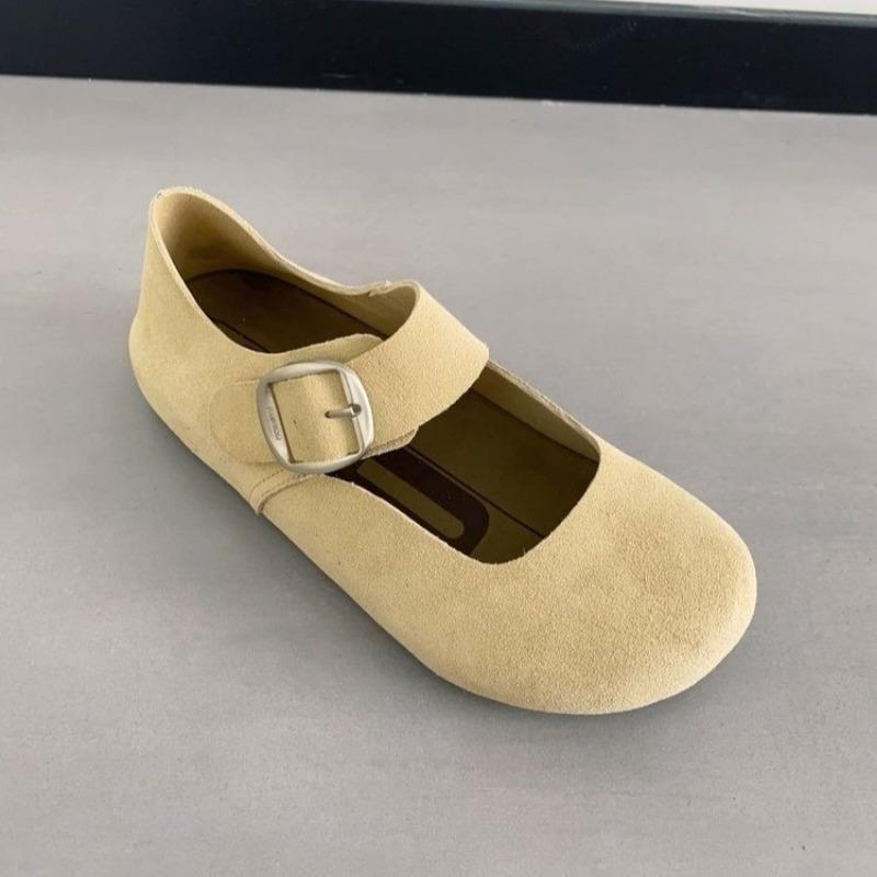 

Кожаные женские осенние новые туфли с круглым носком, плоской подошвой и пробковой подошвой, в ретро-стиле, с ремешком на подъеме, туфли-бини 40