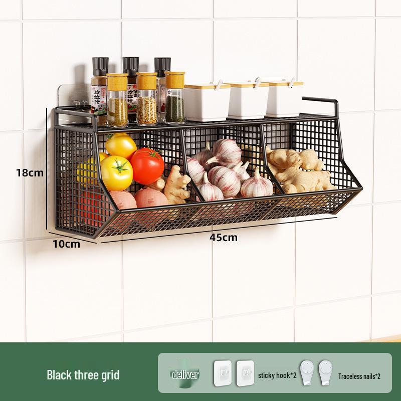 Wall-Mounted Scallion, Ginger & Garlic Storage Basket and Seasoning Box