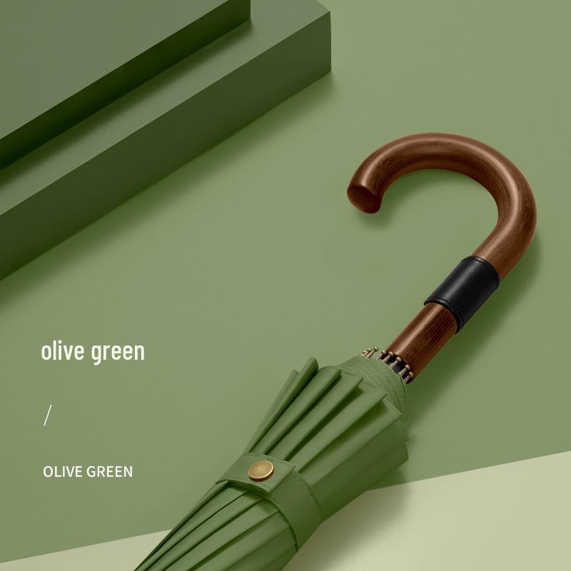 Dubo Extra-Großer 16-Speichen-Holzschirm mit gebogenem Griff - Verstärkt, Verdickt, Business-Sturmsicher für Herren