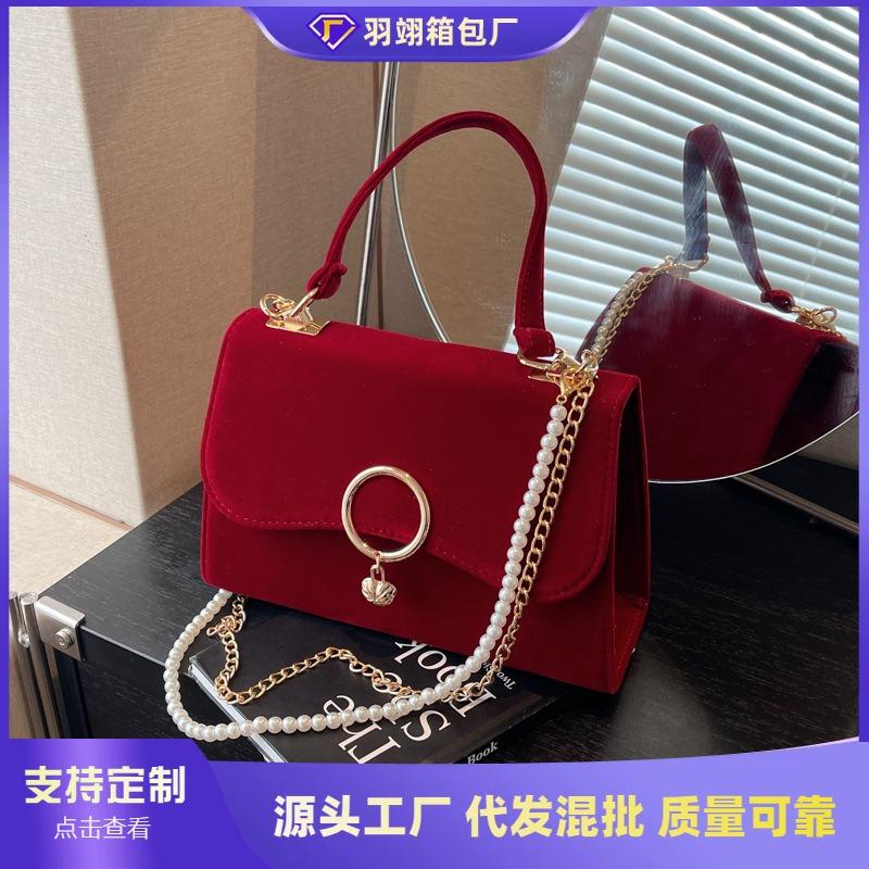 Rote High-End kleine Tasche Damentasche neue Hochzeitshandtasche Retro-Kette Messenger Brauttasche