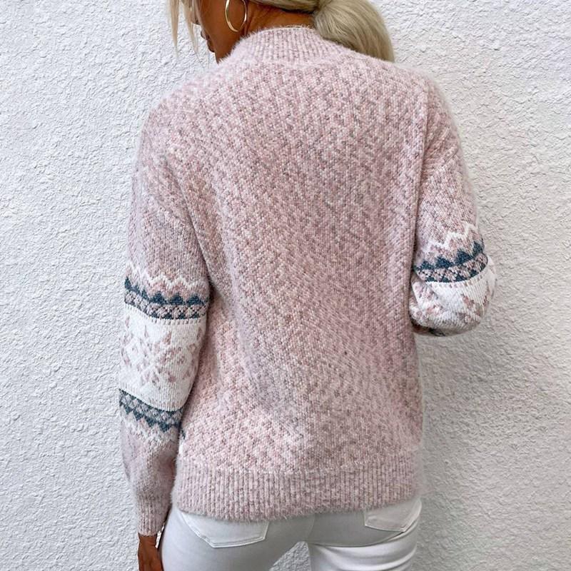 Damen Pullover mit Schneeflockenmuster, hochgeschlossen, Strickwaren Top