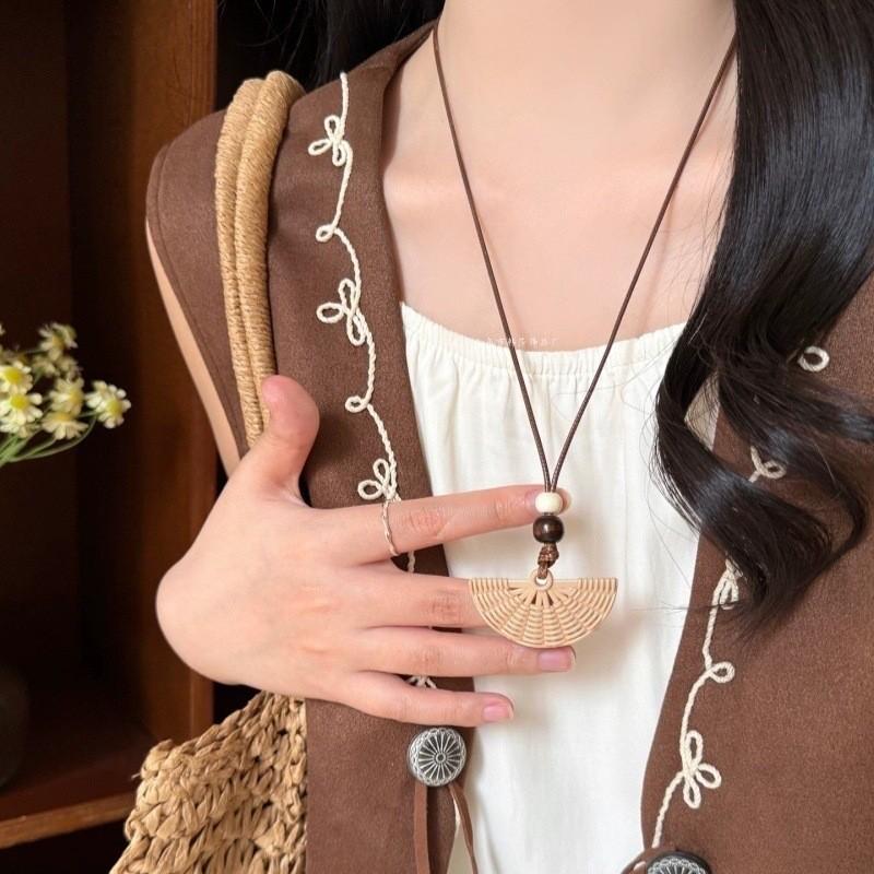 Retro Chinesischer Stil Kreis Anhänger Halskette für Damen - Leichter Luxus Pullover Kette, Herbst/Winter Accessoire