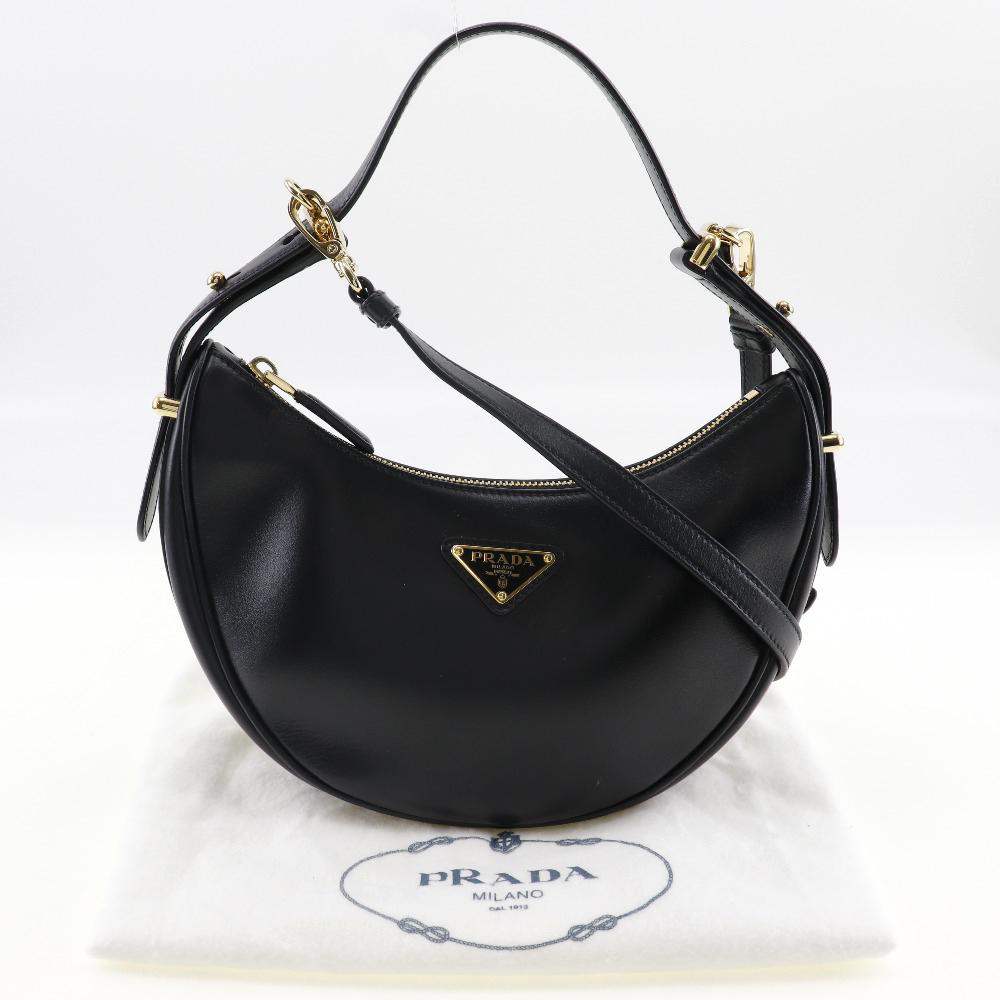 Prada Arche Shoulder Bag 1BC194 2WAYShoulder Hobo Bag Black Calfskin Women Used