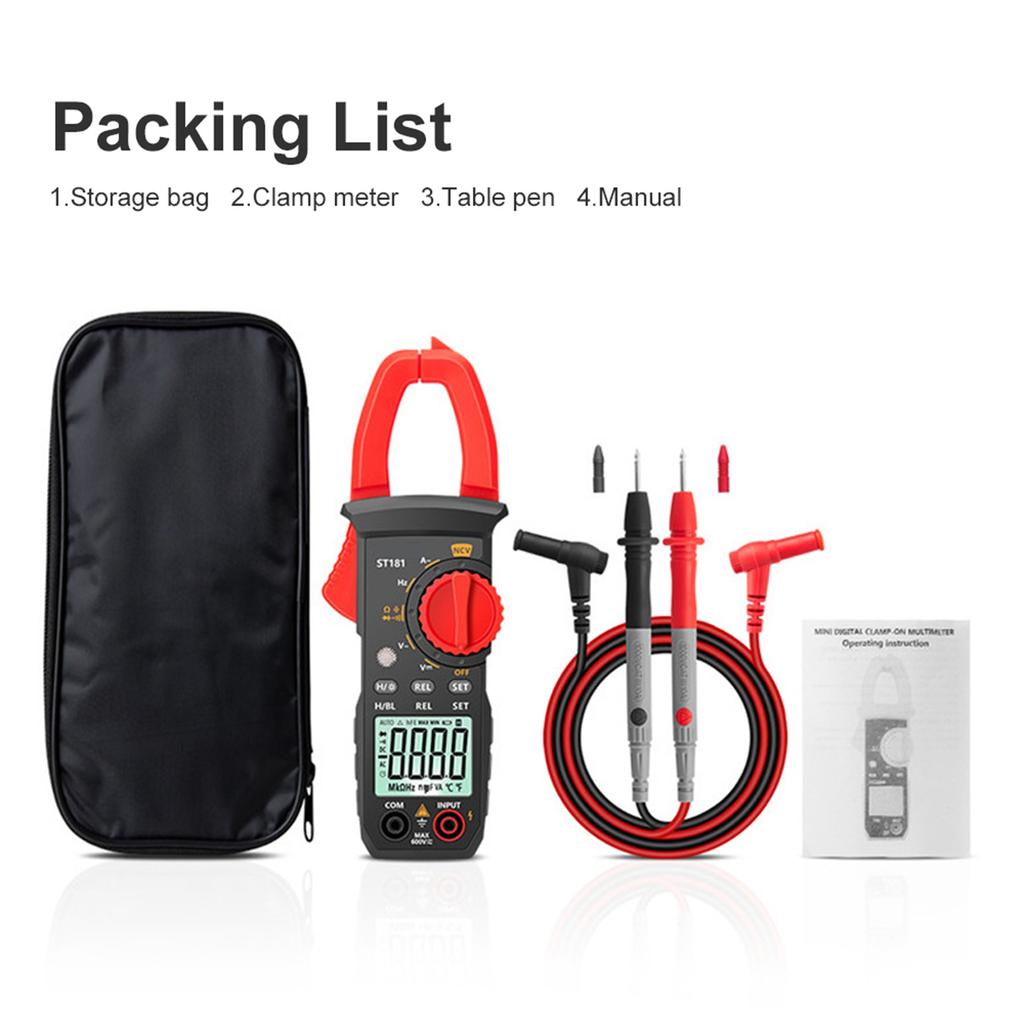 ST181 4000 Counts Digital AC Current Clamp Meter 400A Automatic Range Multimeter with Backlight Voltage Meter Clamp Gauge NCV Test Clamp Ammeter