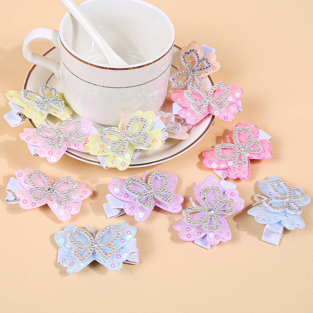 12pcs Crystal Butterfly Hair Clips for Girls Cute Sequin Butterfly Hairpins Barrettes Clips Children Kids Hair Aceessories