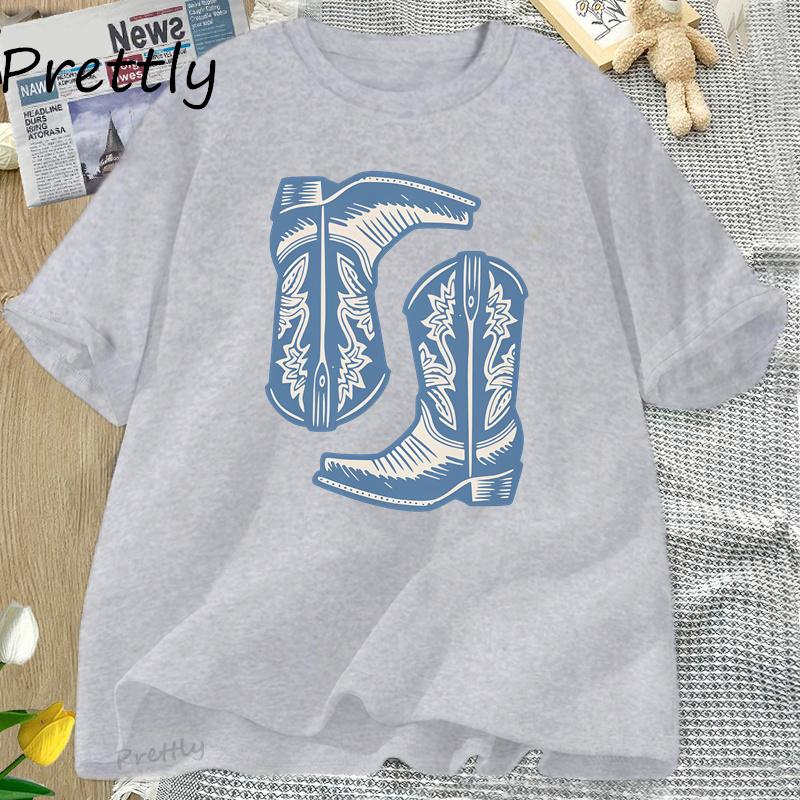 Vintage Western TShirts Cowboy Boots T Shirt Womens Western Cowgirl Trendy Graphic Tee Country Vintage Oversize Cotton Tees