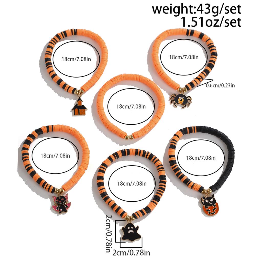 SHIXIN 6Pcs Halloween Spider Bat Ghost Pendant Bracelet Set for Women Men Gothic Soft Ceramic Bead Bangles Halloween Accessories
