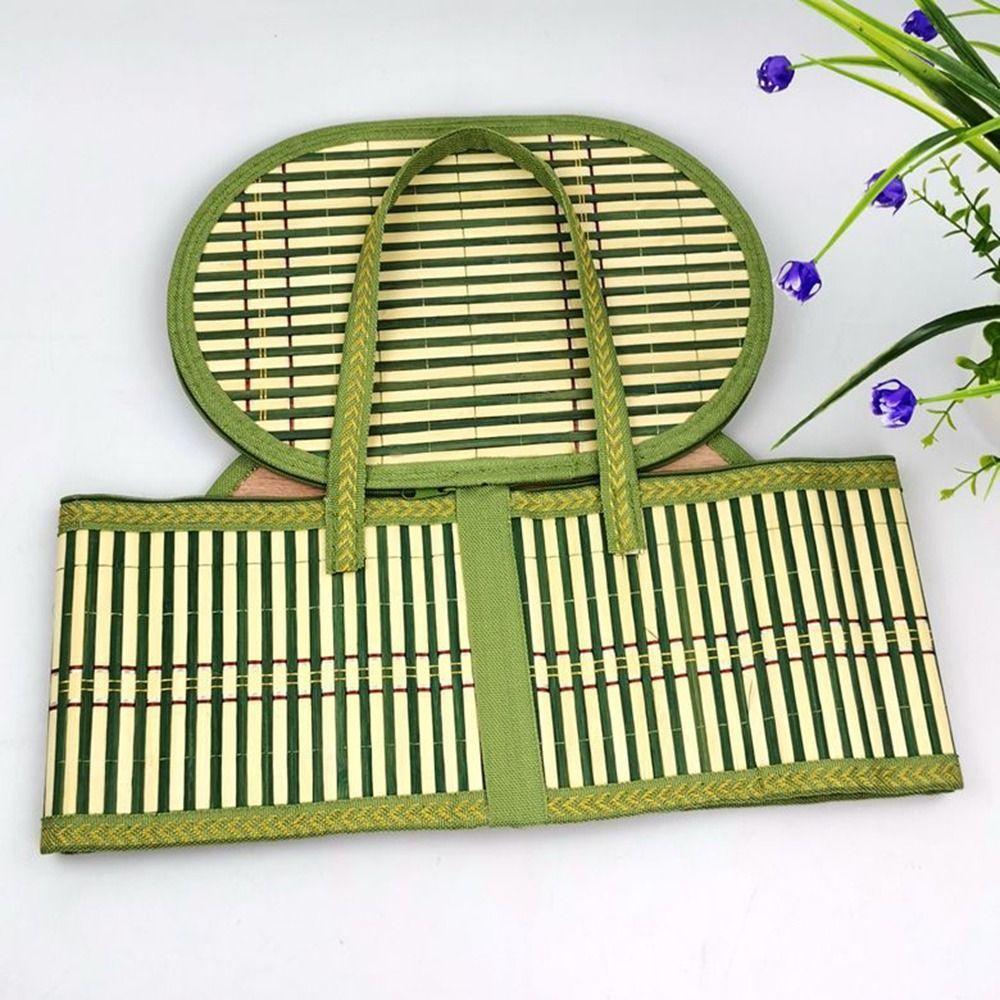 Eco-friendly Elliptical Bamboo Basket Handheld Foldable Storage Basket  Outdoor