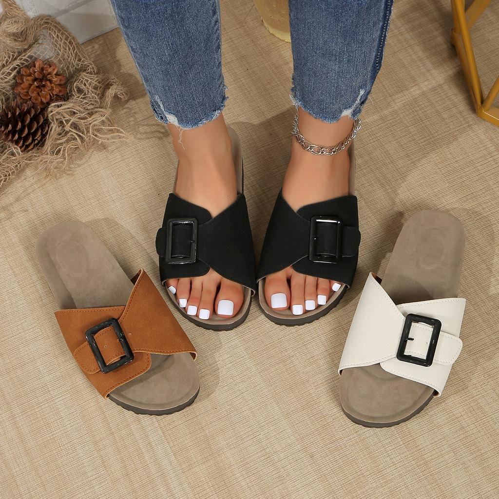 French foreign trade niche imitation wood-soled slippers spring and summer 2025 new retro beach Korean version flat sandals