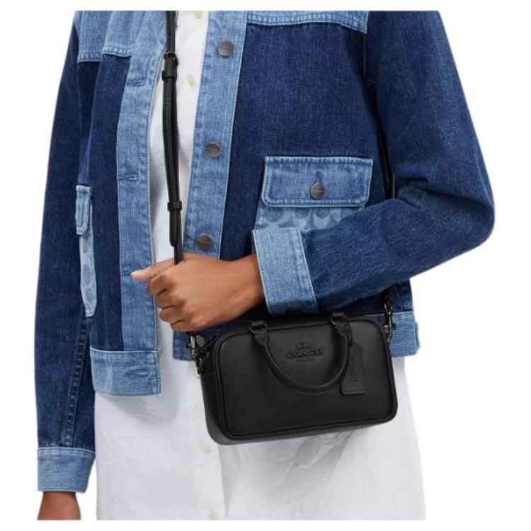 Coach Umhängetasche 19 Buchstaben-Logo Leder Bowlingtasche Damen Handtaschen Schwarz CT776-JIBLK