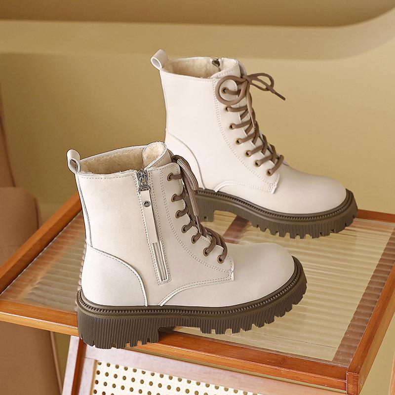 Women’s Winter Boots Casual Short Motorcycle Boots Street Style Black Warm Ankle Boots with Fur Plus Size