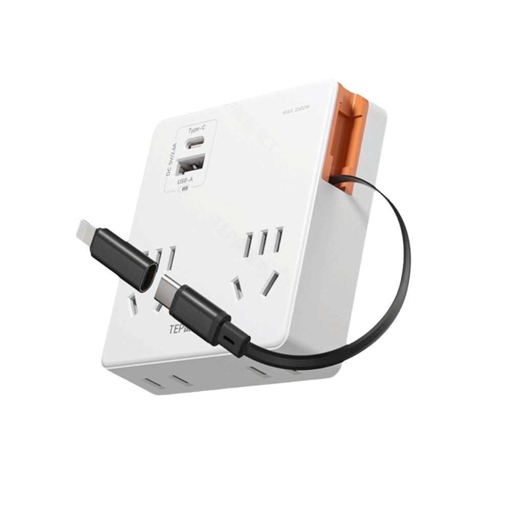 

USB C Ports Power Strip Flat Plug Multi Port Charger Socket Extender Office Use белый