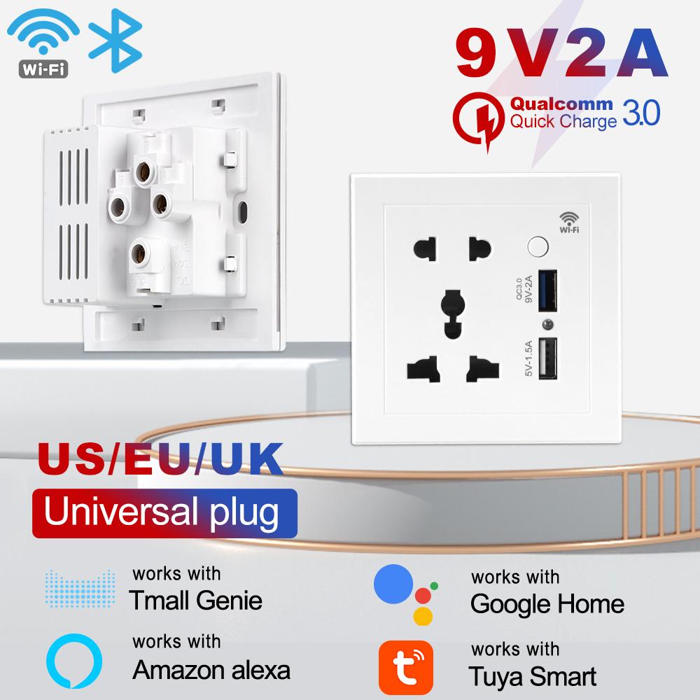 Tuya Wifi Smart Socket Us Eu Uk Plug Quick Fast Charger 3.0 Usb Charging Timing App Electrical For Google Home Alexa
