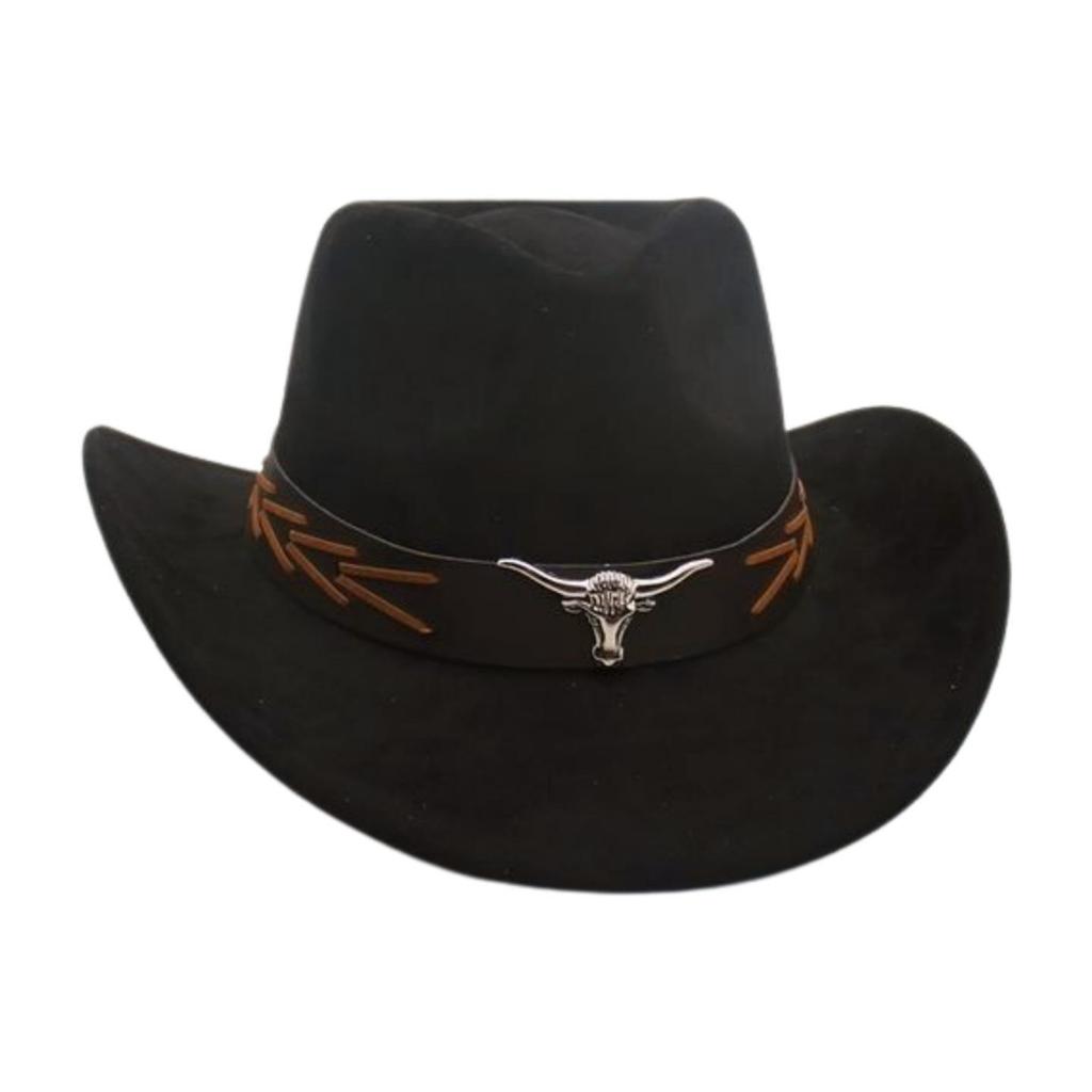 Ethnic Style Brown Cow Head Suede Top Hat Western Cowboy Hat Stage Jazz Hat