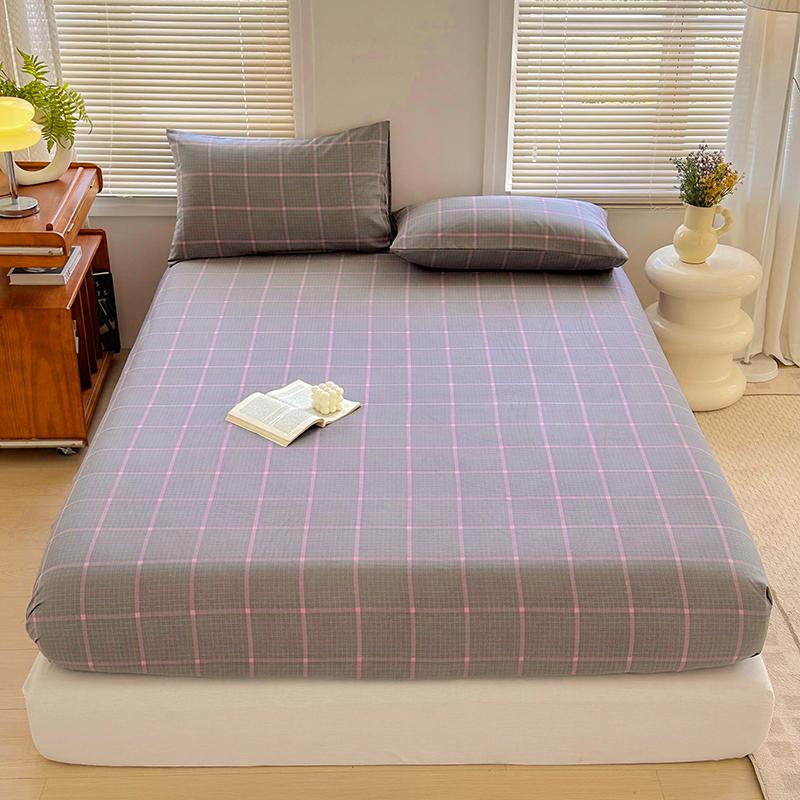 Simple Style Fitted Sheet Plaid Print Bedsheet Single/Queen Size Bed Cover Non-slip Bed Linen couvre lit (Pillowcase Need Order)
